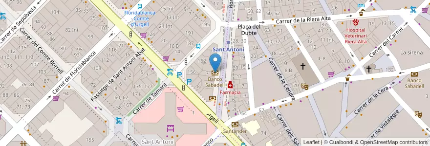 Mapa de ubicacion de Banco Sabadell en 西班牙, Catalunya, Barcelona, Barcelonès, Barcelona.