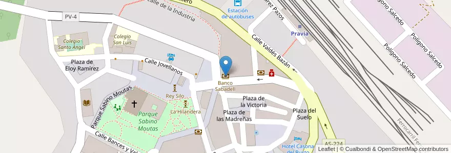Mapa de ubicacion de Banco Sabadell en España, Asturias / Asturies, Asturias / Asturies, Pravia.