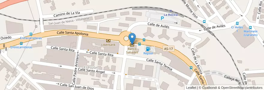 Mapa de ubicacion de Banco Sabadell en 스페인, 아스투리아스, 아스투리아스, Avilés.