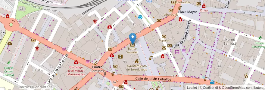 Mapa de ubicacion de Banco Sabadell en Spain, Cantabria, Cantabria, Besaya, Torrelavega.