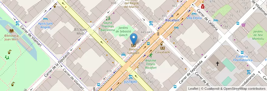 Mapa de ubicacion de Banco Sabadell en Espagne, Catalogne, Barcelone, Barcelonais, Barcelone.