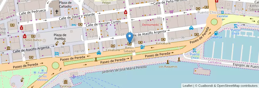 Mapa de ubicacion de Banco Sabadell en Espagne, Cantabrie, Cantabria, Santander, Santander.
