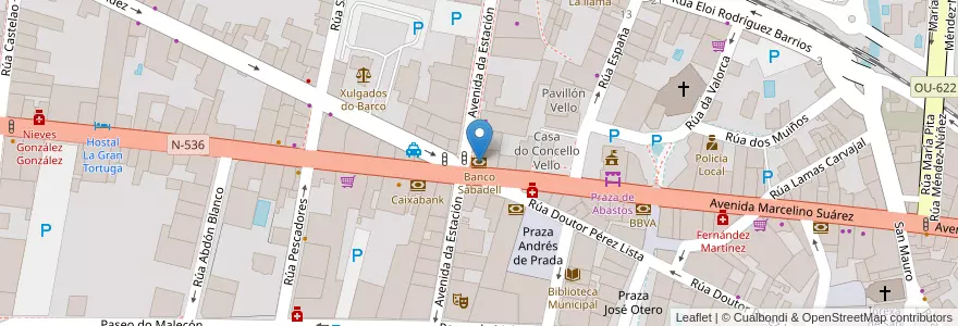 Mapa de ubicacion de Banco Sabadell en Spanje, Galicië, Ourense, Valdeorras, O Barco De Valdeorras.
