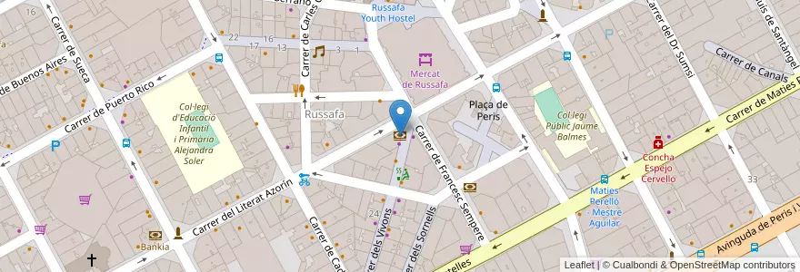 Mapa de ubicacion de Banco Sabadell en スペイン, バレンシア州, València / Valencia, Comarca De València, València.