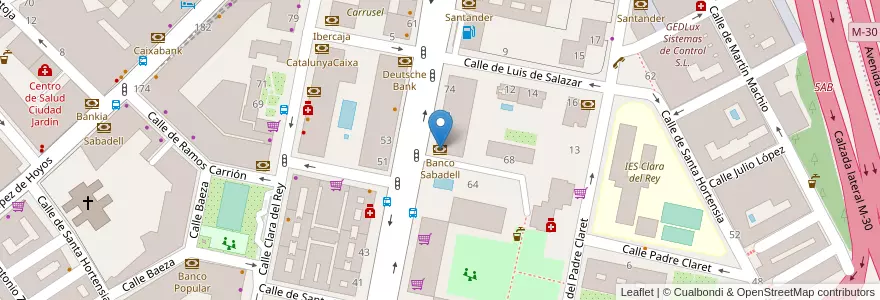 Mapa de ubicacion de Banco Sabadell en España, Comunidad De Madrid, Comunidad De Madrid, Área Metropolitana De Madrid Y Corredor Del Henares, Madrid.