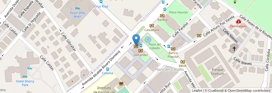 Mapa de ubicacion de Banco Sabadell en 스페인, Andalucía, Cádiz, Campiña De Jerez, Jerez De La Frontera.
