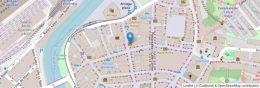 Mapa de ubicacion de Banco Sabadell en اسپانیا, Euskadi, Bizkaia, Bilboaldea, بیلبائو.