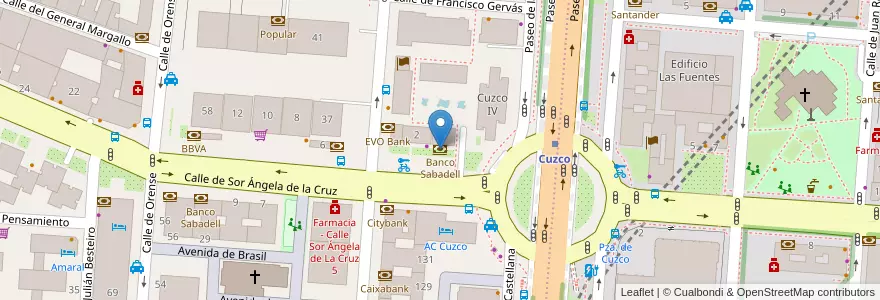 Mapa de ubicacion de Banco Sabadell en Spagna, Comunidad De Madrid, Comunidad De Madrid, Área Metropolitana De Madrid Y Corredor Del Henares, Madrid.