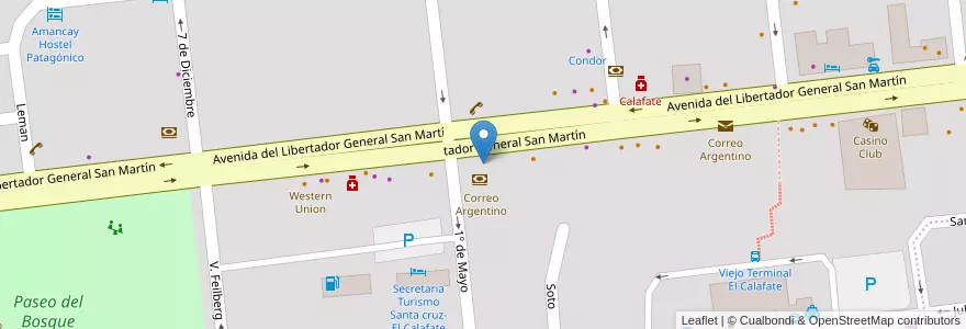 Mapa de ubicacion de Banco Santa Cruz en アルゼンチン, マガジャネス・イ・デ・ラ・アンタルティカ・チレーナ州, チリ, サンタクルス州, El Calafate, Lago Argentino.