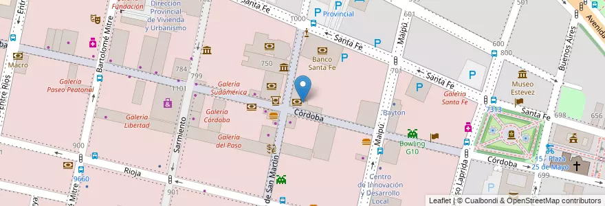 Mapa de ubicacion de Banco Santa Fe en Argentina, Santa Fe, Departamento Rosario, Municipio De Rosario, Rosário.