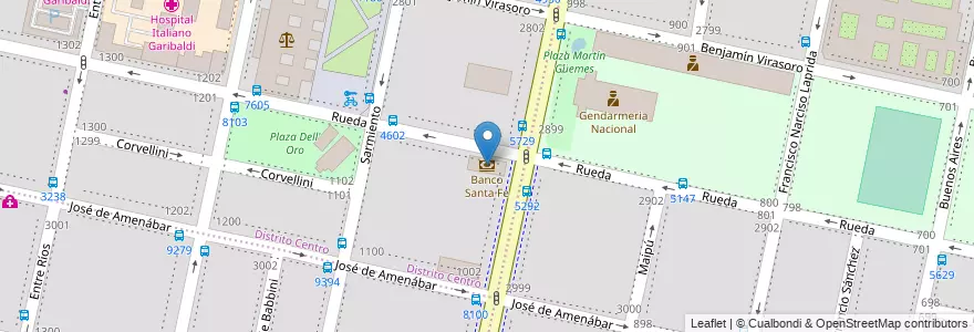 Mapa de ubicacion de Banco Santa Fe en Argentina, Santa Fe, Departamento Rosario, Municipio De Rosario, Rosario.