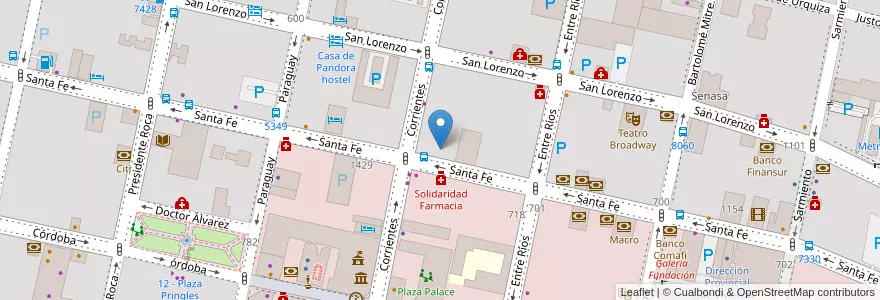 Mapa de ubicacion de Banco Santa Fe en Arjantin, Santa Fe, Departamento Rosario, Municipio De Rosario, Rosario.
