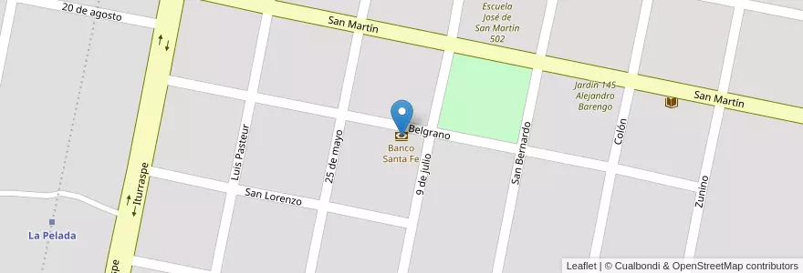 Mapa de ubicacion de Banco Santa Fe en Arjantin, Santa Fe, Departamento Las Colonias, Municipio De La Pelada.