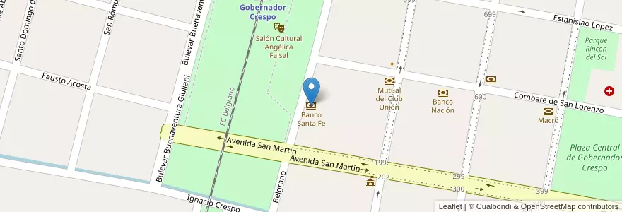 Mapa de ubicacion de Banco Santa Fe en Argentina, Santa Fe, Departamento San Justo, Municipio De Gobernador Crespo.