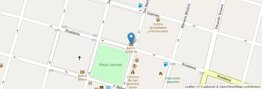 Mapa de ubicacion de Banco Santa Fe en Arjantin, Santa Fe, Departamento Las Colonias, Municipio De San Jerónimo Norte, San Jerónimo Norte.