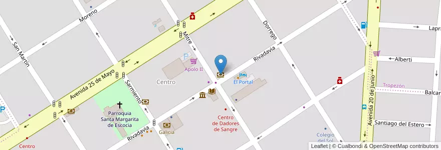 Mapa de ubicacion de Banco Santa Fe en 아르헨티나, Santa Fe, Departamento San Jerónimo, Municipio De Gálvez, Gálvez.