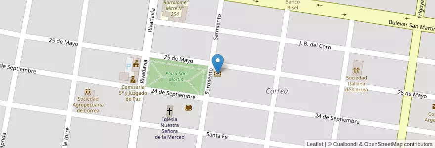 Mapa de ubicacion de Banco Santa Fe en Arjantin, Santa Fe, Departamento Iriondo, Municipio De Correa, Correa.