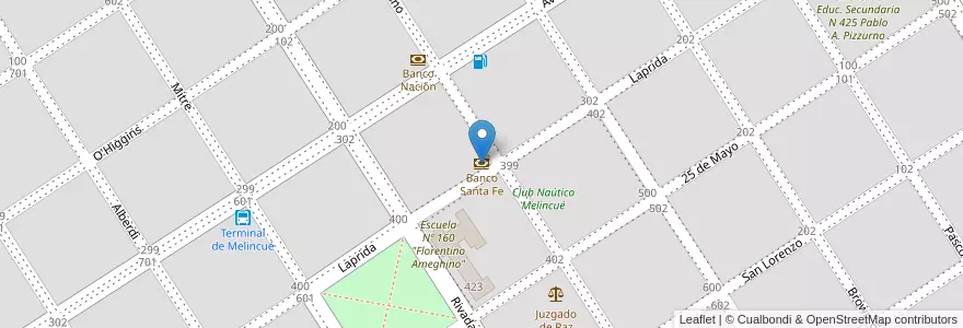 Mapa de ubicacion de Banco Santa Fe en الأرجنتين, سانتا في, Departamento General López, Municipio De Melincué, Melincué.