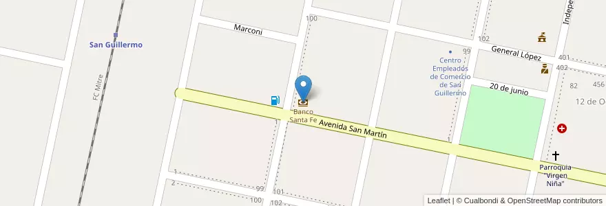 Mapa de ubicacion de Banco Santa Fe en الأرجنتين, سانتا في, Municipio De San Guillermo, Departamento San Cristóbal.