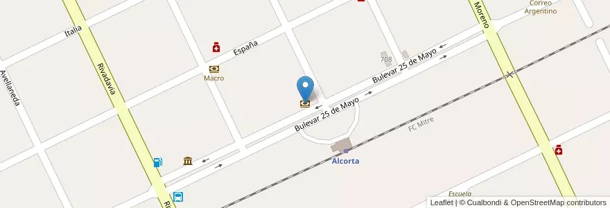Mapa de ubicacion de Banco Santa Fe en アルゼンチン, サンタフェ州, Departamento Constitución, Municipio De Alcorta.