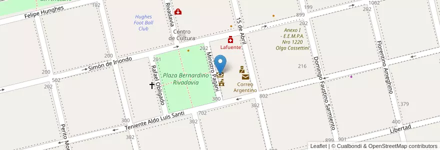 Mapa de ubicacion de Banco Santa Fe en Argentine, Santa Fe, Departamento General López, Municipio De Hughes, Hughes.