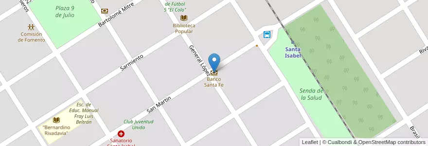 Mapa de ubicacion de Banco Santa Fe en Arjantin, Santa Fe, Departamento General López, Municipio De Santa Isabel.