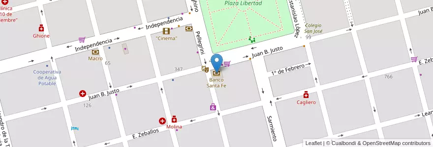 Mapa de ubicacion de Banco Santa Fe en アルゼンチン, サンタフェ州, Departamento Castellanos, Municipio De Sunchales.