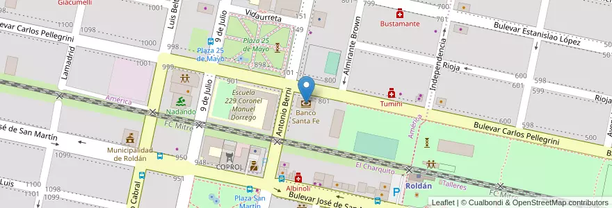 Mapa de ubicacion de Banco Santa Fe en Argentine, Santa Fe, Departamento San Lorenzo, Municipio De Roldán, Roldán.