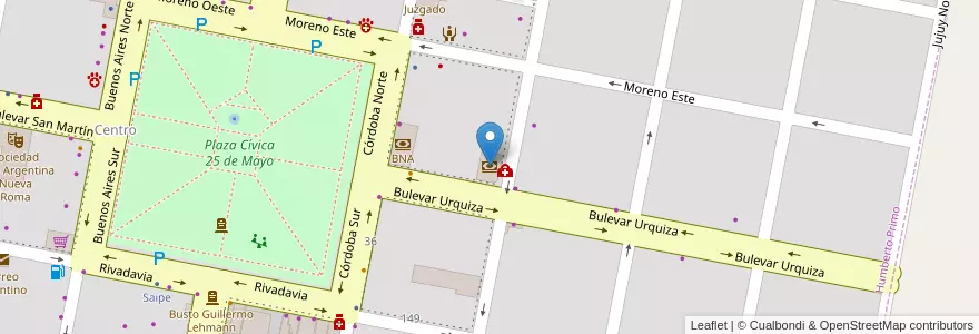 Mapa de ubicacion de Banco Santa Fe en 아르헨티나, Santa Fe, Departamento Castellanos, Municipio De Humberto Primo, Humberto Primo.