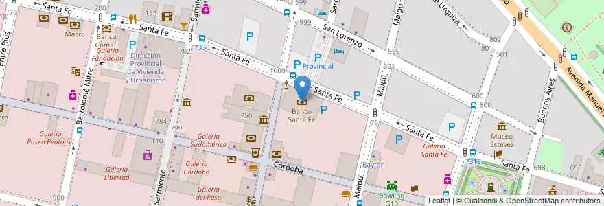Mapa de ubicacion de Banco Santa Fe en Argentinië, Santa Fe, Departamento Rosario, Municipio De Rosario, Rosario.