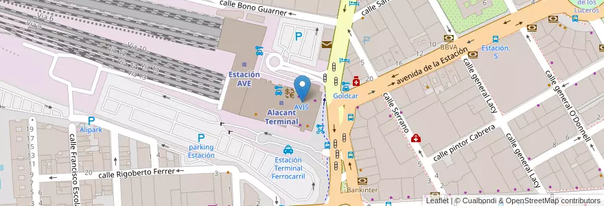 Mapa de ubicacion de Banco Santander en 西班牙, Comunitat Valenciana, Alacant / Alicante, L'Alacantí, Alacant / Alicante.