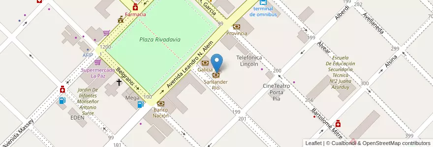 Mapa de ubicacion de Banco Santander en アルゼンチン, ブエノスアイレス州, Partido De Lincoln.