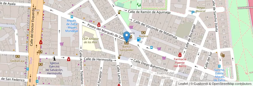 Mapa de ubicacion de Banco Santander en إسبانيا, منطقة مدريد, منطقة مدريد, Área Metropolitana De Madrid Y Corredor Del Henares, مدريد.