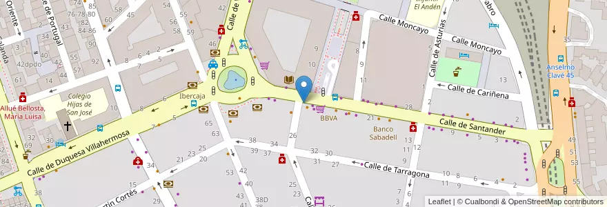 Mapa de ubicacion de Banco Santander en Espanha, Aragão, Saragoça, Zaragoza, Saragoça.