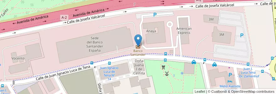 Mapa de ubicacion de Banco Santander en 西班牙, Comunidad De Madrid, Comunidad De Madrid, Área Metropolitana De Madrid Y Corredor Del Henares, Madrid.
