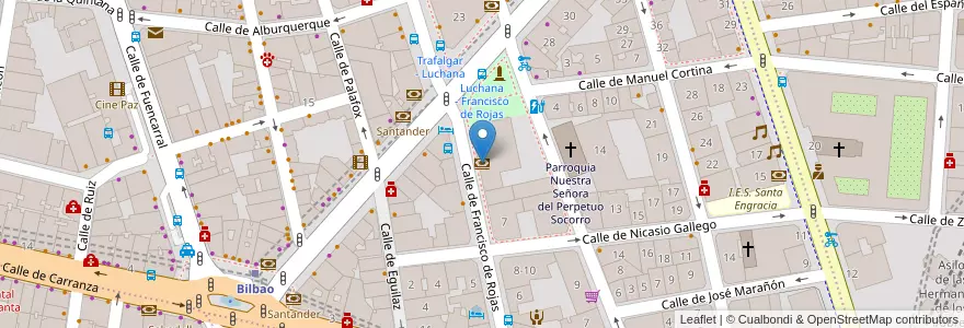 Mapa de ubicacion de Banco Santander en スペイン, マドリード州, Comunidad De Madrid, Área Metropolitana De Madrid Y Corredor Del Henares, Madrid.