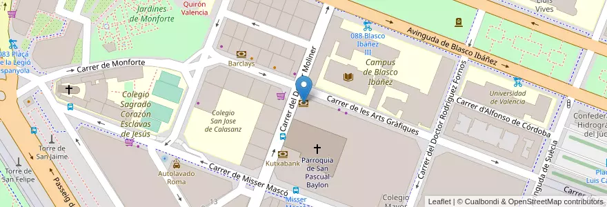Mapa de ubicacion de Banco Santander en Spain, Valencian Community, Valencia, Comarca De València, Valencia.