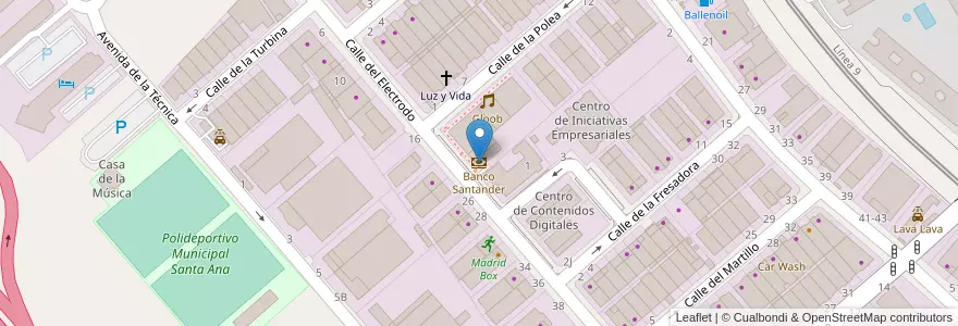 Mapa de ubicacion de Banco Santander en Испания, Мадрид, Мадрид, Cuenca Del Henares, Rivas-Vaciamadrid.