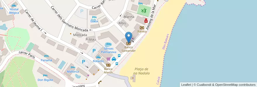 Mapa de ubicacion de Banco Santander en 스페인, 발레아레스 제도, España (Mar Territorial), Serra De Tramuntana, 발레아레스 제도, Calvià.