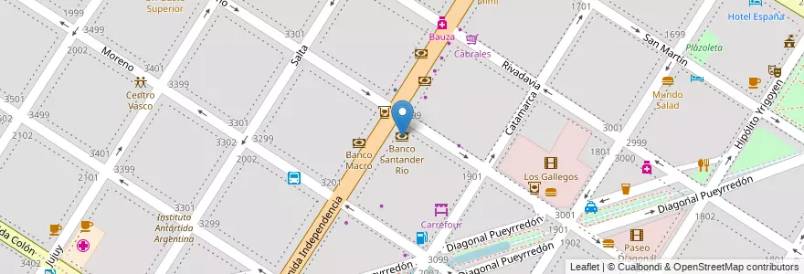 Mapa de ubicacion de Banco Santander Río en Argentina, Buenos Aires, Partido De General Pueyrredón, Mar Del Plata.