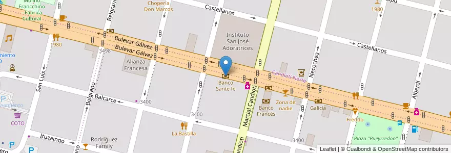 Mapa de ubicacion de Banco Sante fe en 阿根廷, Santa Fe, Departamento La Capital, Santa Fe Capital, Santa Fe.