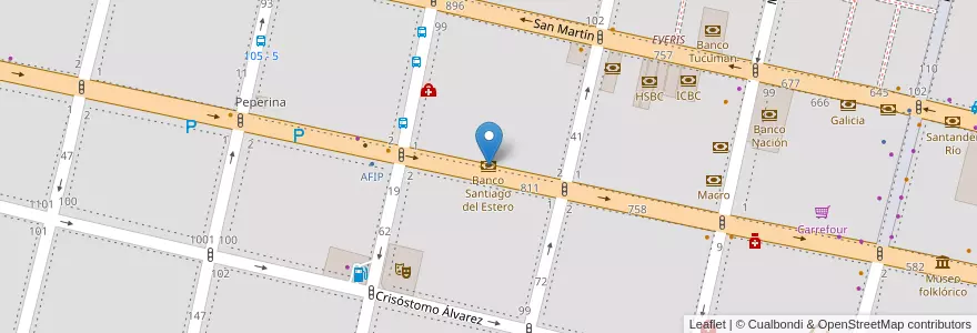Mapa de ubicacion de Banco Santiago del Estero en Arjantin, Tucumán, San Miguel De Tucumán, Departamento Capital, San Miguel De Tucumán.