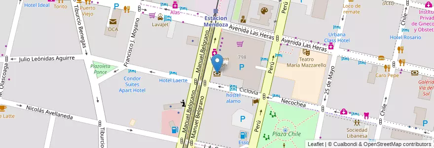 Mapa de ubicacion de Banco Superville en 阿根廷, 智利, Mendoza, Departamento Capital, Ciudad De Mendoza.