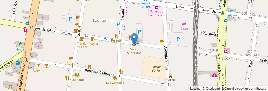 Mapa de ubicacion de Banco Superville en الأرجنتين, بوينس آيرس, Partido De Lomas De Zamora, Lomas De Zamora.