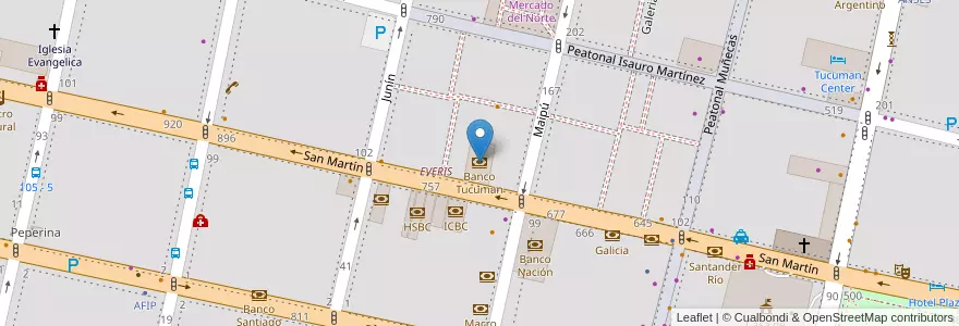 Mapa de ubicacion de Banco Tucuman en 阿根廷, Tucumán, San Miguel De Tucumán, Departamento Capital, San Miguel De Tucumán.