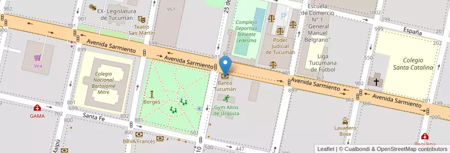 Mapa de ubicacion de Banco Tucumán en アルゼンチン, トゥクマン州, San Miguel De Tucumán, Departamento Capital, San Miguel De Tucumán.