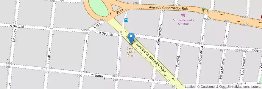 Mapa de ubicacion de Banco y DGR Ctes. en アルゼンチン, コリエンテス州, Departamento Capital, Corrientes, Corrientes.