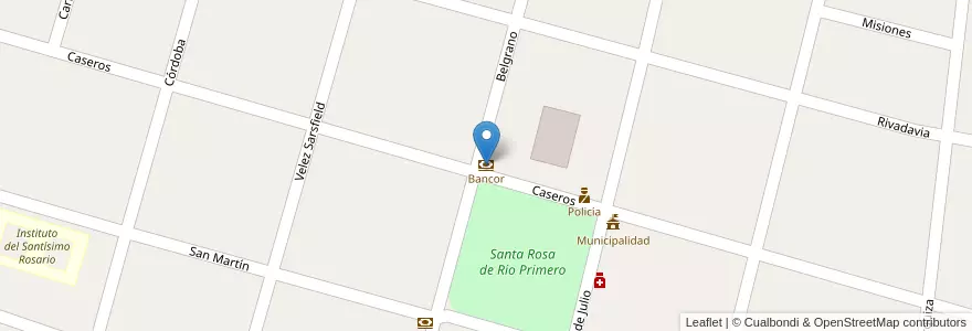 Mapa de ubicacion de Bancor en Arjantin, Córdoba, Departamento Río Primero, Pedanía Santa Rosa, Municipio De Santa Rosa De Río Primero.