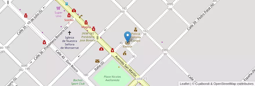 Mapa de ubicacion de Bancor en アルゼンチン, コルドバ州, Departamento Colón, Pedanía Cañas, Municipio De Colonia Caroya, Colonia Caroya.