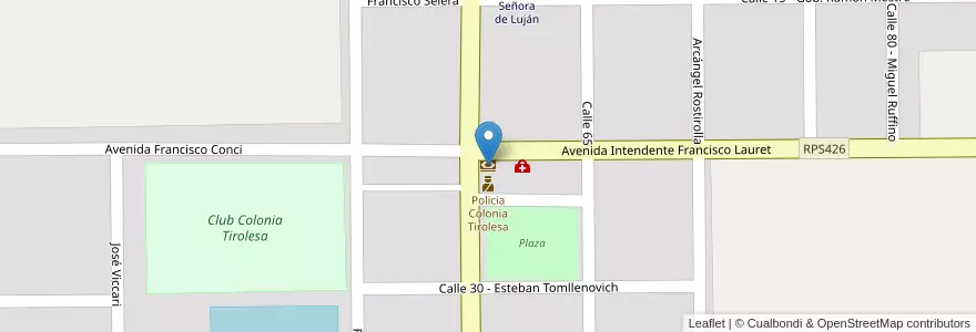 Mapa de ubicacion de Bancor en Аргентина, Кордова, Departamento Colón, Pedanía Constitución, Municipio De Colonia Tirolesa.